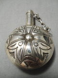Detailed Completely Handmade Vintage Native American Navajo 3d Sterling Silver Flask Pendant-Nativo Arts