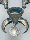 350 Gram Vintage Native American Navajo Turquoise Sterling Silver Squash Blossom Necklace-Nativo Arts