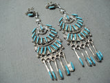 Exquisite Zuni Turquoise Needlepoint Sterling Silver Earrings Native American-Nativo Arts