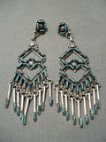 Stunning Dangling Native American Zuni Turquoise Sterling Silver Earrings Old-Nativo Arts