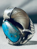 Huge Authentic Bear Native American Navajo Blue Turquoise Sterling Silver Heavy Ring-Nativo Arts