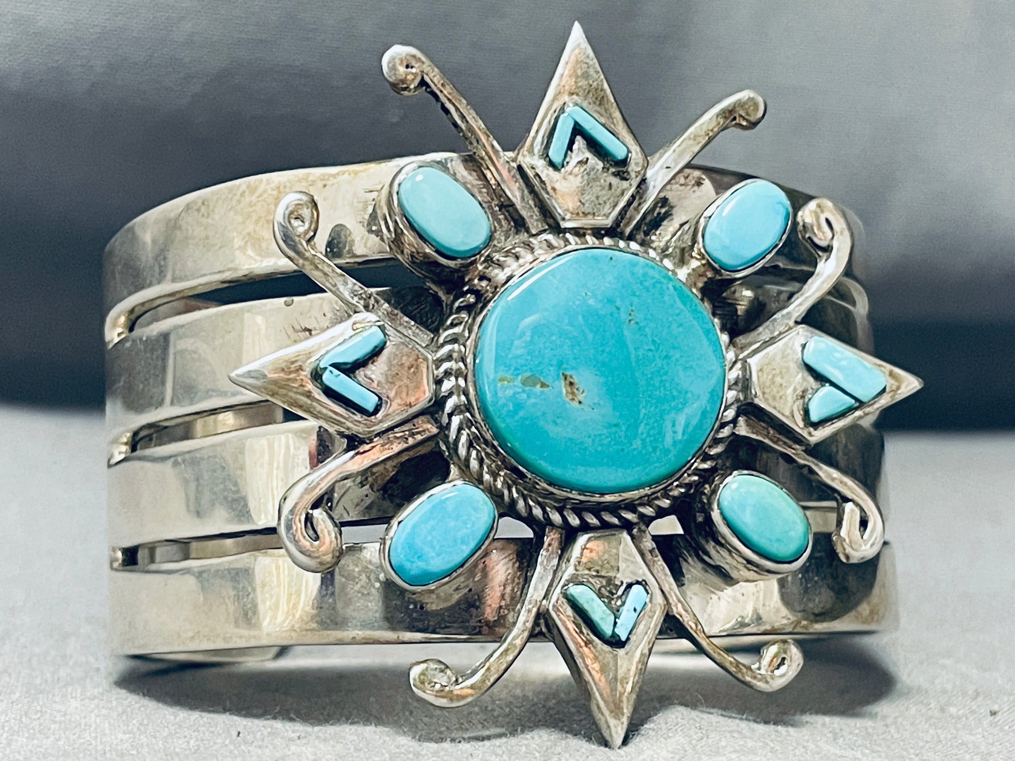 Vintage Native American Turquoise Cuff Bracelet Sterling Silver on sale