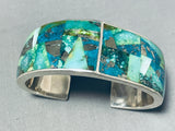 One Of The Most Unique Vintage Native American Navajo Turquoise Inlay Sterling Silver Bracelet-Nativo Arts