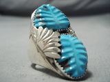 Stunning Zuni Carved Turquoise Sterling Silver Ring Native American-Nativo Arts