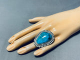 Breathtaking Signed Native American Navajo Pilot Mountain Turquoise Sterling Silver Ring-Nativo Arts
