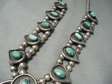Rare Vintage Native American Navajo Candelaria Turquoise Sterling Silver Squash Blossom Necklace-Nativo Arts