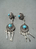 Swirling Wheel Native American Zuni Sleeping Beauty Turquoise Sterling Silver Earrings Native-Nativo Arts