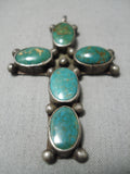 Magnificent Vintage Native American Navajo Early Green Turquoise Cross Sterling Silver Pendant-Nativo Arts
