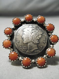Incredible Native American Navajo Coral Snake Eyes Sterling Silver Ring-Nativo Arts