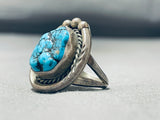 Signed Vintage Native American Navajo Turquoise Sterling Silver Ring Old-Nativo Arts