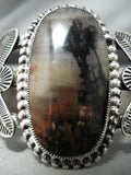 Huge Early Vintage Native American Navajo Petrified Wood Sterling Silver Bracelet-Nativo Arts