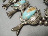 Museum Vintage Native American Navajo Royston Turquoise Sterling Silver Squash Blossom Necklace-Nativo Arts