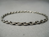 Intricately Hand Woven Vintage Native American Navajo Sterling Silver Rope Bangle Bracelet Old-Nativo Arts