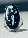 Native American Very Intricate Outer Space Inlay Cosmic Sterling Silver Opal Ring-Nativo Arts