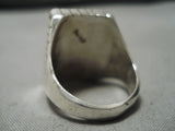 Incredible Vintage Native American Navajo White Buffalo Turquoise Sterling Silver Ring Old-Nativo Arts