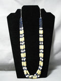 Beautiful Vintage Navajo Tubed Yellow Shell Lapis Native American Necklace Old-Nativo Arts