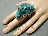 One Of The Biggest Vintage Native American Navajo Turquoise Sterling Silver Ring Old-Nativo Arts