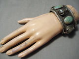 Huge Heavy Buffalo Green Turquoise Native American Sterling Silver Bracelet-Nativo Arts