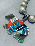 Native American Intricate Southwest Vintage Turquoise Bear Sterling Silver Necklace-Nativo Arts