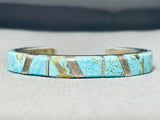 Thicker Vintage Native American Navajo #8 Turquoise Mine Sterling Silver Inlay Bracelet-Nativo Arts