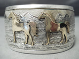 Quality Vintage Native American Navajo Gold Horse Sterling Silver Bracelet Cuff-Nativo Arts