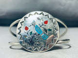 Hand Carved Bluejay Vintage Native American Zuni Turquoise Sterling Silver Bracelet-Nativo Arts