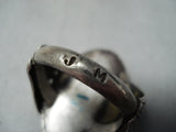 Stunning Vintage Native American Navajo Blue Turquoise Flank Sterling Silver Ring Old-Nativo Arts