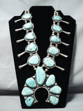 One Of Biggest Vintage Native American Navajo Turquoise Sterling Silver Squash Blossom Necklace-Nativo Arts