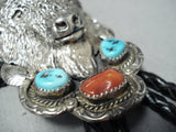Huge Heavy Vintage Native American Navajo Buffalo Turquoise Sterling Silver Bolo Tie-Nativo Arts