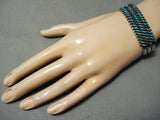 Museum Vintage Native American Zuni Slanted Turquoise Sterling Silver Bracelet Old-Nativo Arts