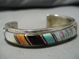 Authentic Vintage Native American Navajo Turquoise Inlay Sterling Silver Bracelet Old-Nativo Arts