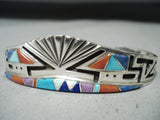 Native American Important Vintage Navajo Turquoise Inlay Sterling Silver Bracelet-Nativo Arts