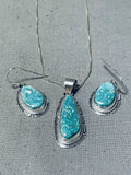 Gorgeous Native American Navajo Whitewater Turquoise Sterling Silver Necklace & Earring Set-Nativo Arts