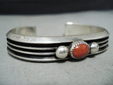 Dynamic Native American Navajo Coral Sterling Silver Bracelet Signed-Nativo Arts