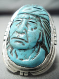 Native American Incredibly Intricate Hand Carved Turquoise Indian Sterling Silver Ring-Nativo Arts