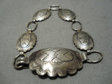 Earlier 1900's Vintage Native American Navajo Sterling Silver Hand Wrought Concho Bracelet Old-Nativo Arts