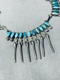 Impressive Vintage Native American Zuni Turquoise Sterling Silver Necklace Signed-Nativo Arts