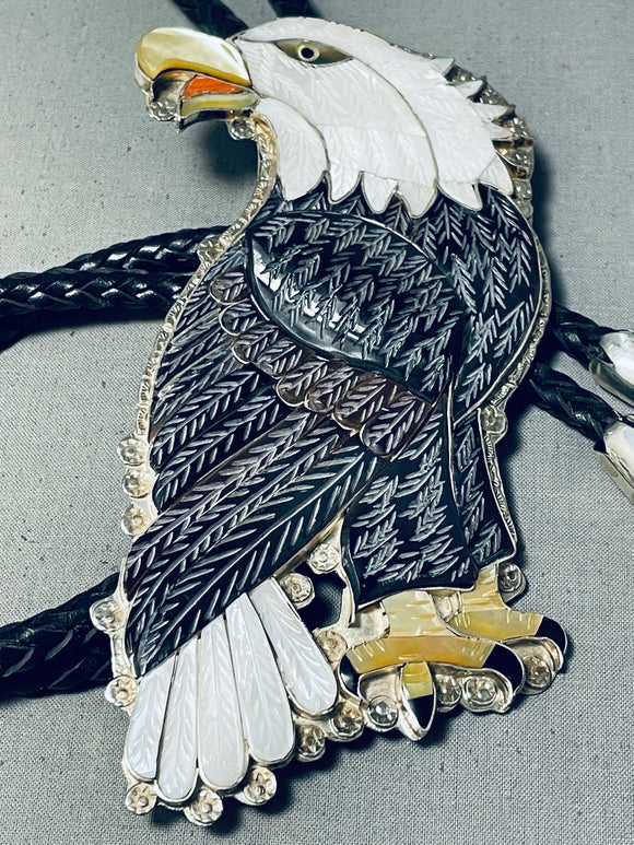 Best Biggest 6 Inch Long Vintage Native American Zuni Eagle Sterling Silver Bolo Tie-Nativo Arts