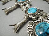 Xxl Huge Vintage Native American Navajo Bisbee Turquoise Sterling Silver Squash Blossom Necklace-Nativo Arts