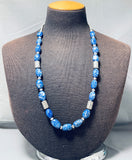 Stunning Native American Navajo Chunky Tubule Lapis Sterling Silver Necklace-Nativo Arts