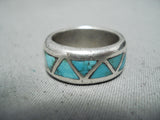 Fabulous Vintage Native American Navajo Turquoise Sterling Silver Band Ring Old-Nativo Arts