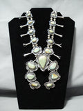 Yazzie Vintage Native American Navajo Royston Turquoise Sterling Silver Squash Blossom Necklace-Nativo Arts