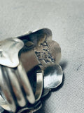 Elaborate Signed Native American Navajo Sleeping Beauty Turquoise Sterling Silver Saddle Ring-Nativo Arts