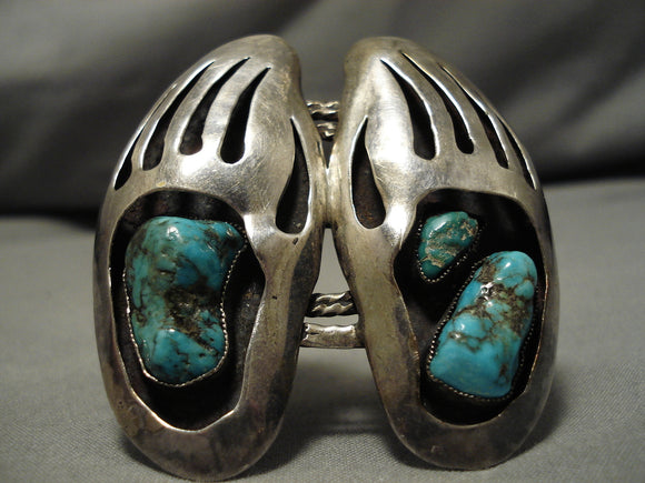 Opulent Vintage Native American Navajo Paw Turquoise Sterling Silver Bracelet Old Cuff-Nativo Arts