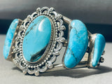 Important Vintage Native American Navajo Blue Diamond Turquoise Sterling Silver Bracelet-Nativo Arts