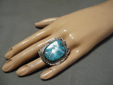 Huge Vintage Native American Navajo Quality Blue Turquoise Sterling Silver Ring-Nativo Arts