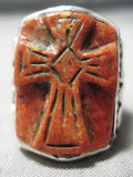 Native American Important Vintage Francosco Gomez Huge Cross Shell Sterling Silver Ring-Nativo Arts