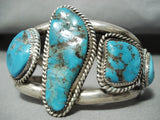 Heavy Vintage Native American Navajo Triple Turquoise Sterling Silver Bracelet-Nativo Arts