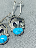 Very Intricate Vintage Native American Navajo Bear Sterling Silver Earrings Turquoise-Nativo Arts