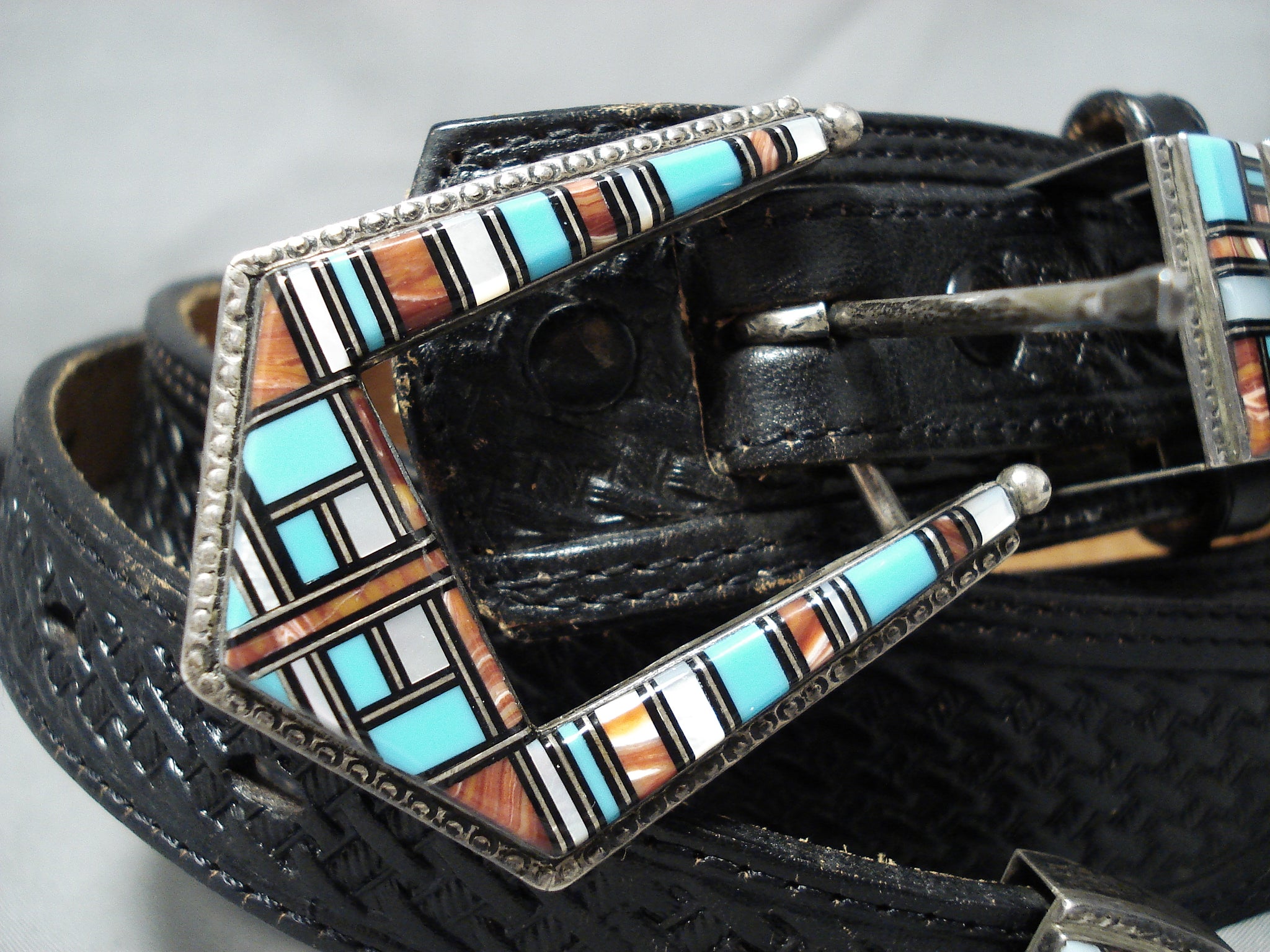 Native American Extremely Detailed Vintage Zuni Turquoise Sterling Silver  Belt